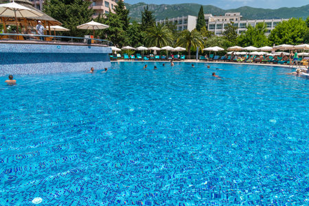 Becici, Montenegro - June 8. 2019. Swimming pool on site of Iberostar resortのeditorial素材