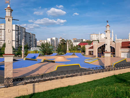 Moscow, Russia - Aug 5. 2020. Skate park on Venue for Moscow seasons festival in Zelenogradのeditorial素材