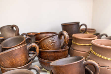 Traditional Tatar ceramic cups and jugs, Crimeaの写真素材