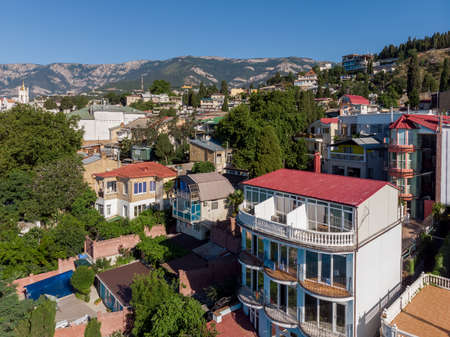 City landscape with mountain in Yalta, Crimeaの写真素材