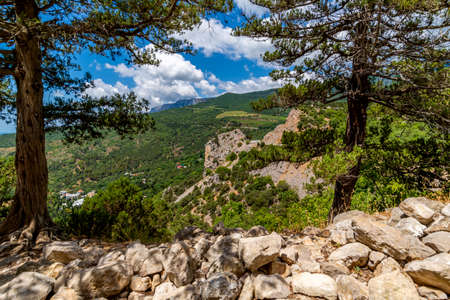 Beautiful natural landscape on Mount Koshka, a landmark in Crimeaの写真素材