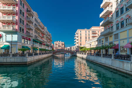 Doha, Qatar - Nov 23. 2019. Qanat Quartier residential area on Pearl Islandのeditorial素材