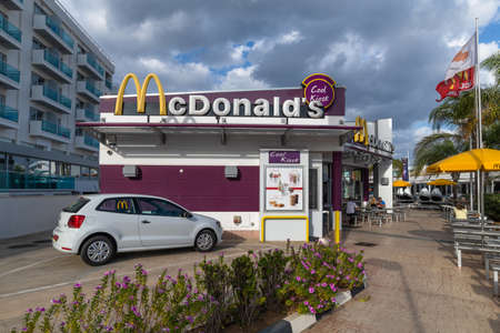 Protaras, Cyprus - Oct 6. 2019. The McDonalds on Protaras Avenueのeditorial素材