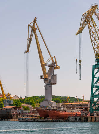 Cranes in the cargo port of Sevastopol in Crimeaの写真素材
