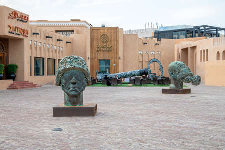 Doha, Qatar - Nov 20. 2019. Sculptures from old metal dishes in Katara cultural village