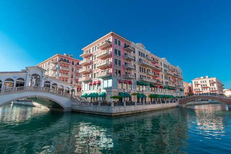 Doha, Qatar - Nov 23. 2019. Qanat Quartier residential area on Pearl Islandのeditorial素材