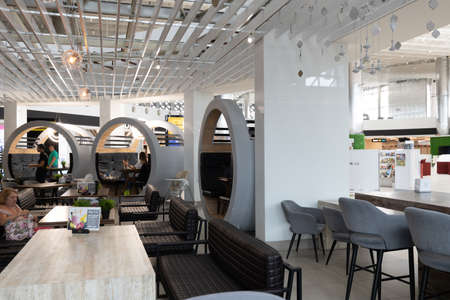 Simferopol, Crimea -July 11. 2019. Cafe in Zona departures in Simferopol international airportのeditorial素材