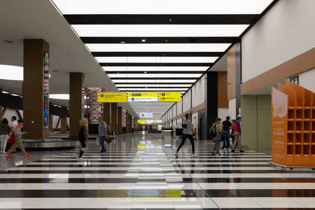 Moscow, Russia - July 11. 2019. Baggage claim area in Sheremetyevo International Airport, new terminal Bのeditorial素材