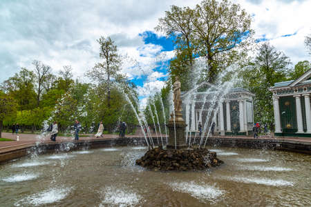Peterhof, Russia - June 03. 2017. View of Eva statue in fountain and Draft arbor in Lower parkのeditorial素材
