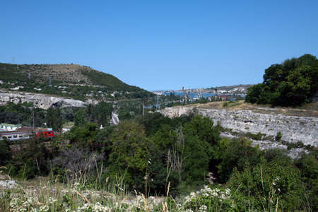 Panorama of Inkerman Bay with cranes, Crimeaの写真素材