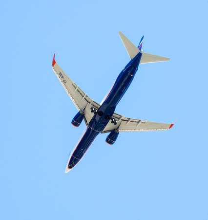 Sheremetyevo, Russia - May 09. 2018. Boeing 737-800 of airline Aeroflot in the sky, tail number VP-BONのeditorial素材