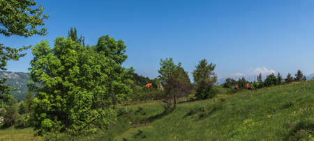 Landscape with a village in north Montenegroの写真素材