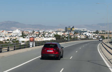 Nicosia, Cyprus - November 2. 2018. Traffic on the A1 highway at the entrance to the capitalのeditorial素材