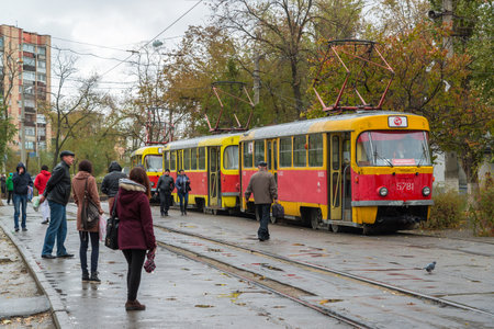 Volgograd, Russia - November 01. 2016. High-speed tram at the Tractor Plant stationのeditorial素材