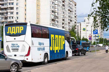 Moscow, Russia - May 31. 2021. LDPR - Liberal Democratic Party of Russia - inscription on busのeditorial素材