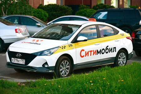 Moscow, Russia - June 1. 2021. Citymobil taxi company car in parkingのeditorial素材