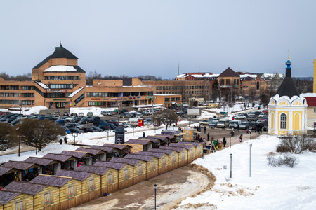Dmitrov, Russia - March 10. 2018. Market square in city centerのeditorial素材