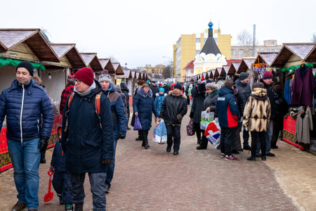 Dmitrov, Russia - March 10. 2018. Market square in city centerのeditorial素材
