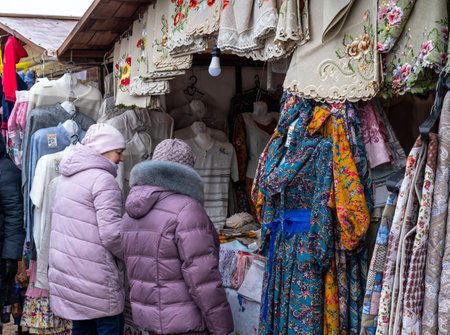 Dmitrov, Russia - March 10. 2018. Market square in city centerのeditorial素材