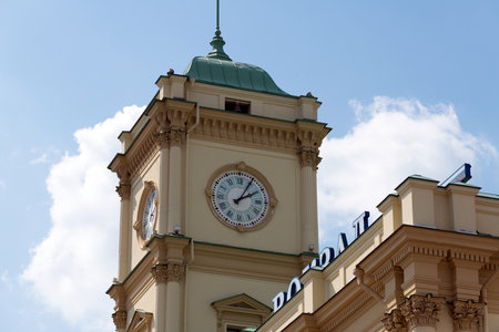 Moscow, Russia - 11 July. 2021. Leningradsky railway station. Landmark built in the 1849のeditorial素材
