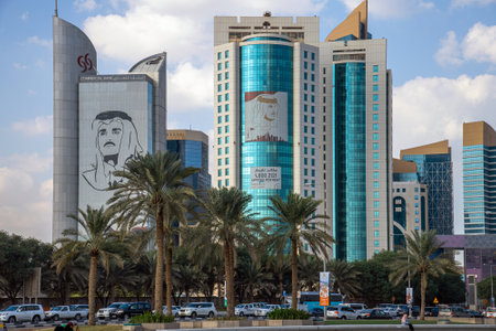 Doha, Qatar - Nov 21. 2019. Portrait of the Emir of Qatar Sheikh Tamim bin Hamad bin Khalifa Al Tani...
