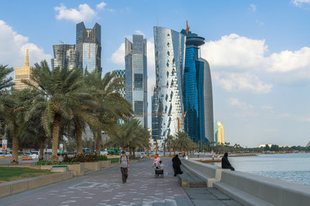 Doha, Qatar - Nov 21. 2019. The Skyscrapers of West Bay Doha from Corniche Waterfrontのeditorial素材
