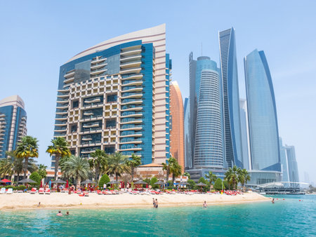 Abu Dhabi, UAE - April 1. 2019. The Beach and Khalidiya Palace Rayhaan by Rotana hotelのeditorial素材