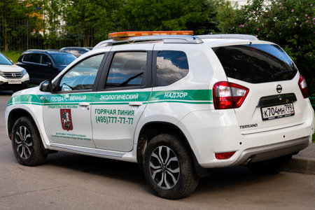 Moscow, Russia - June 01. 2021. The car of the state environmental supervision is parkedのeditorial素材