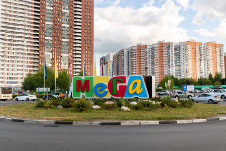 Khimki, Russia - July 25. 2021. The Mega shopping center information signのeditorial素材