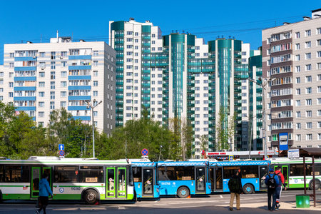 Moscow, Russia - May 9. 2018 - The Bus station on Kryukovskaya square in Zelenogradのeditorial素材