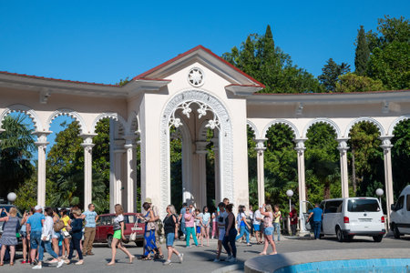 Gagra, Abkhazia - June 3.2018. The Colonnade from Ardzinba Avenue. Popular tourist attraction
