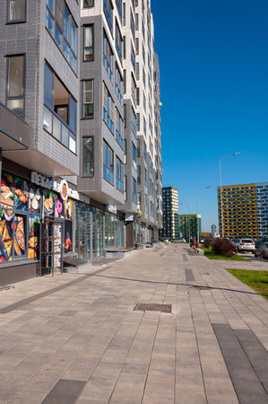 Moscow, Russia - Oct 8. 2021. City landscape in 17th microdistrict of Zelenogradのeditorial素材