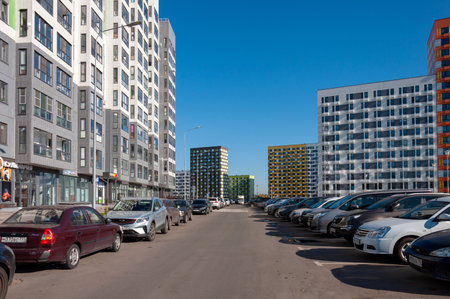 Moscow, Russia - Oct 8. 2021. City landscape in 17th microdistrict of Zelenogradのeditorial素材