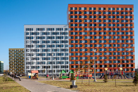 Moscow, Russia - Oct 8. 2021. City landscape in 17th microdistrict of Zelenogradのeditorial素材