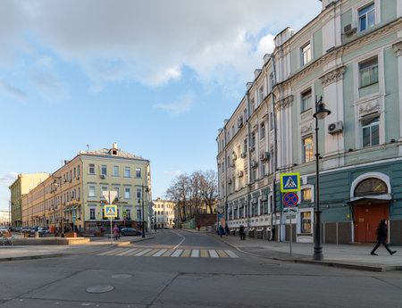 Moscow, Russia - Feb 21. 2020. Bolshoy Kozlovsky lane - historical center of the capitalのeditorial素材
