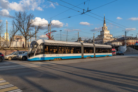 Moscow, Russia - Feb 21. 2020. The Tram to Kalanchevskaya streetのeditorial素材