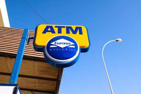 Protaras, Cyprus - Oct 6. 2019. An ATM of Euronet Worldwideのeditorial素材