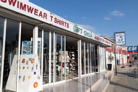 Protaras, Cyprus - Oct 6. 2019. Apollo gift shop at the Cavo Grecko Avenueのeditorial素材