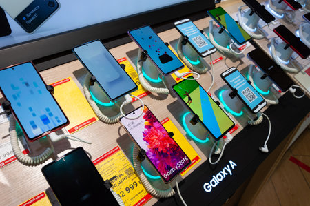 Moscow, Russia - Okt 15. 2021. Phone Samsung Galaxy A in a Shop Mvideoのeditorial素材