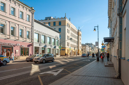 Moscow, Russia - Okt 15. 2021. Sretenka Street, Crossroads with a Small Golovin Laneのeditorial素材