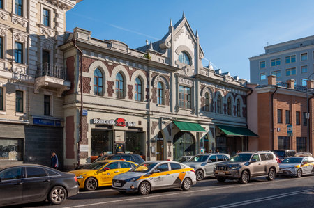 Moscow, Russia - Okt 15. 2021. Residential house Chagin - architectural monument on Big Lubyanka streetのeditorial素材
