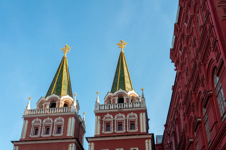 Arch towers over the Resurrection Gate at the entrance to Red Square in Moscow, Russiaのeditorial素材