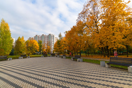 Moscow, Russia - October 2. 2021. The Golden autumn in Zelenogradのeditorial素材