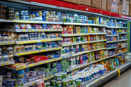 Ajman, UAE - April 6. 2018. The interior of grocery store in the emirate of Ajmanのeditorial素材