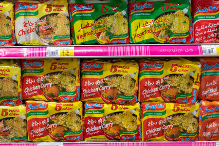 Ajman, UAE - April 6. 2018. The instant noodles in grocery store in the emirate of Ajmanのeditorial素材