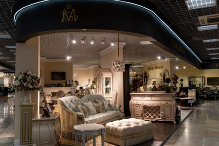 Khimki, Russia - July 25. 2021. Furniture of the company Grand Manor in the shopping complex Grandのeditorial素材