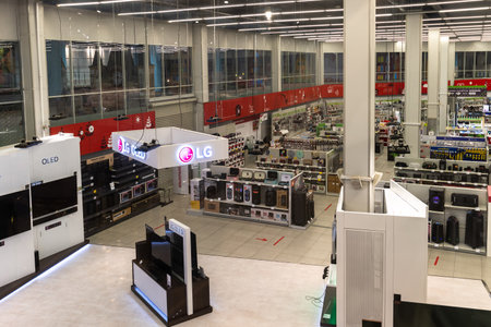 Khimki, Russia - July 25. 2021. Interior Eldorado is large chain stores selling electronicsのeditorial素材