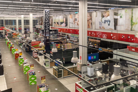 Khimki, Russia - July 25. 2021. Interior Eldorado is large chain stores selling electronicsのeditorial素材