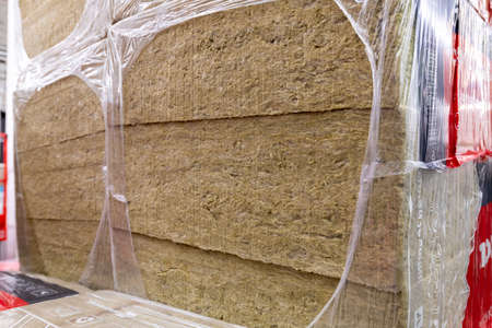 Moscow, Russia - 18. Dec 2021. Soundproof material made of a polyethylene foam in store