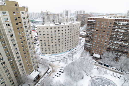 Yard during heavy snow in Russia. Top viewの写真素材